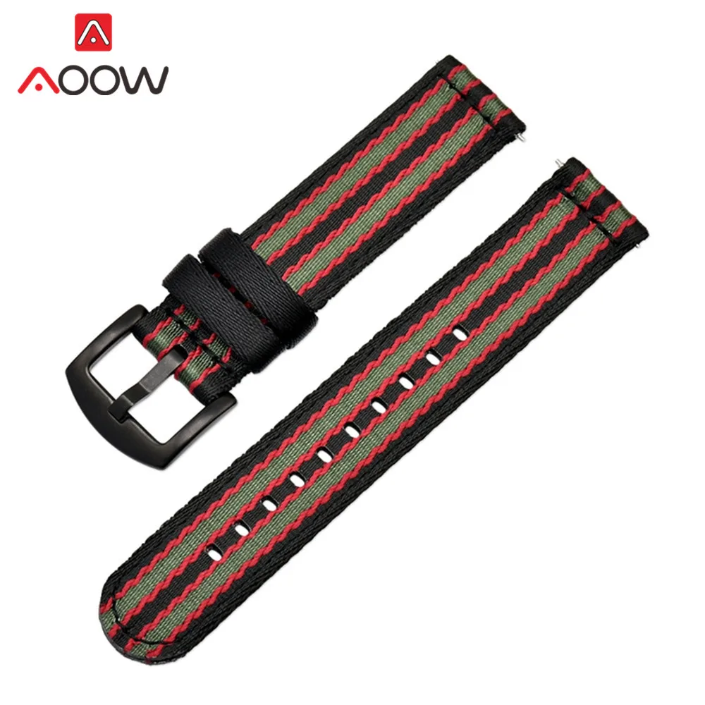Black red green B Нейлоновый ремешок 18 мм 20 мм 22 мм 24 мм для samsung Galaxy Watch Active2 40 мм 44 мм gear S2 Active2 huawei холст ремешок для часов браслет - Цвет ремешка: Black red green B