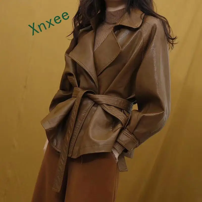 Xnxee 2019 Весна Осень Женские винтажные куртки и пальто из искусственной кожи