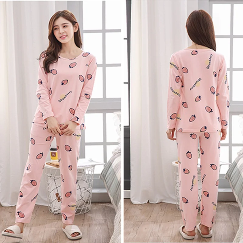 

Cartoon Printed Sleepwear Set Long Sleeve Women Pajamas Set Soft Loose Home Clothes