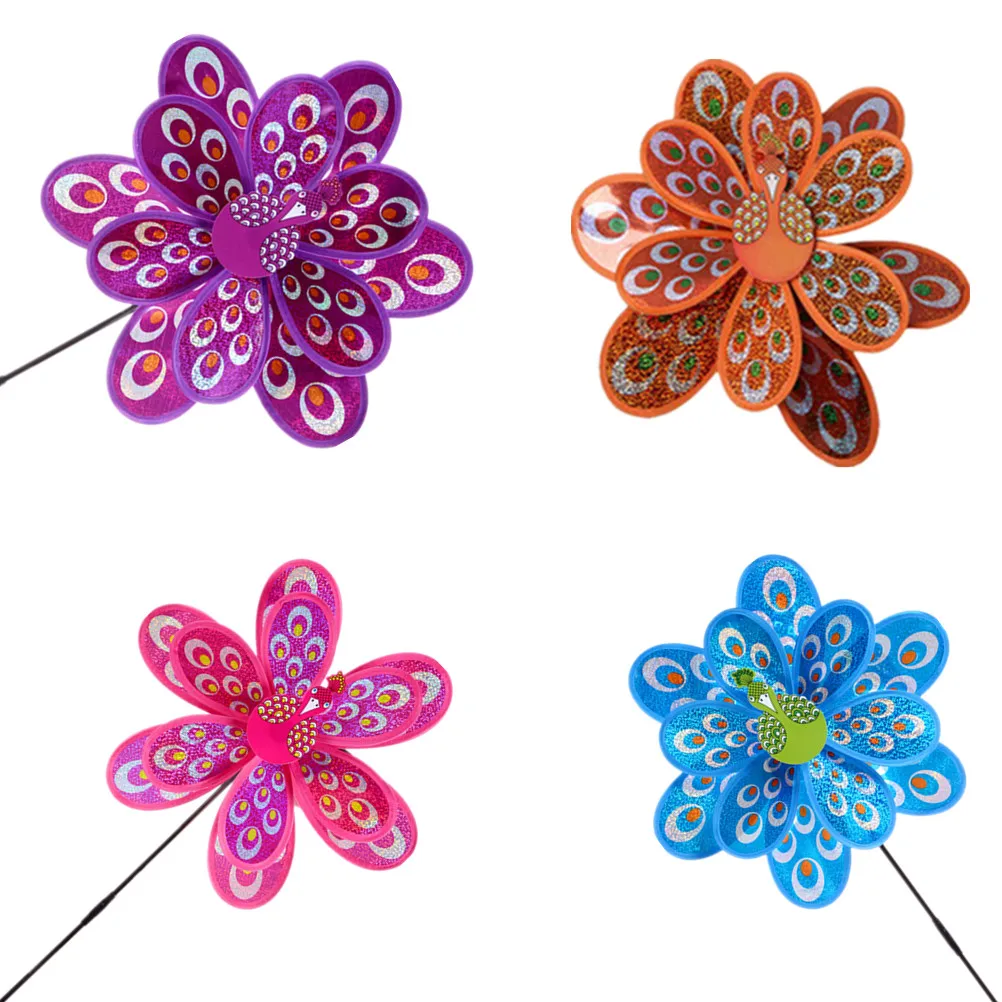 

1PCS Windmill Colorful Wind Spinner Kids Toy Random Colors Double Layer Peacock Laser Sequins Diameter 38CM