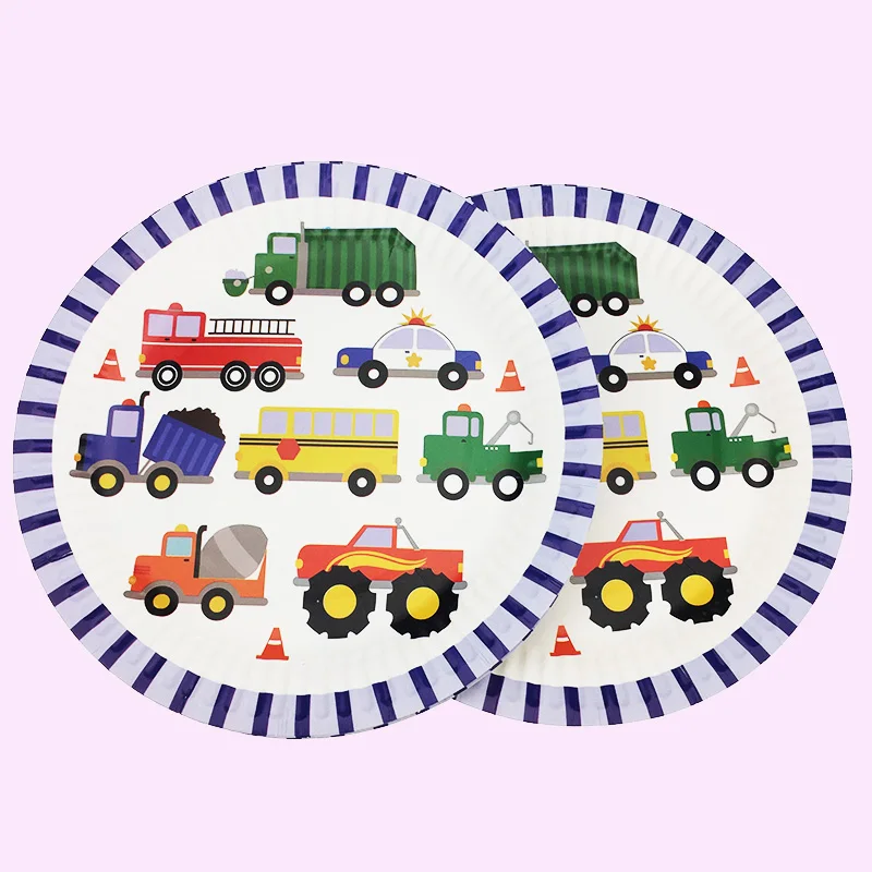 10 шт./лот милые бумажные тарелки для строительных автомобилей Мультяшные