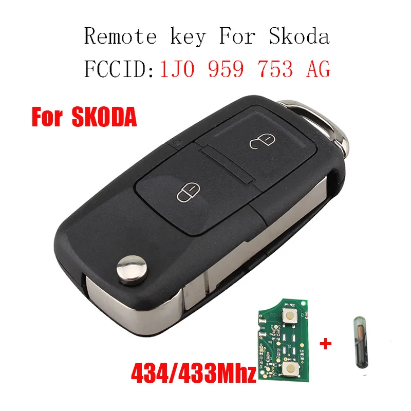 1J0959753AG 434 МГц дистанционный ключ ID48 чип для SKODA Fabia Superb Octavia I 2002-2007 для SKODA 1J0959753AG 1JO 959 753 AG ключ - Количество кнопок: 1J0959753AG