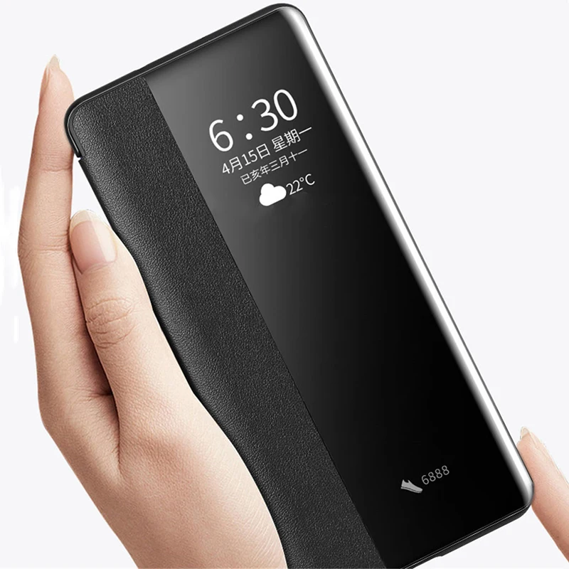 Smart Clear View Flip Phone Case For Huawei P30 P20 Mate 20 Pro Leather Protective 9 10 Shockproof Cover | Мобильные телефоны и