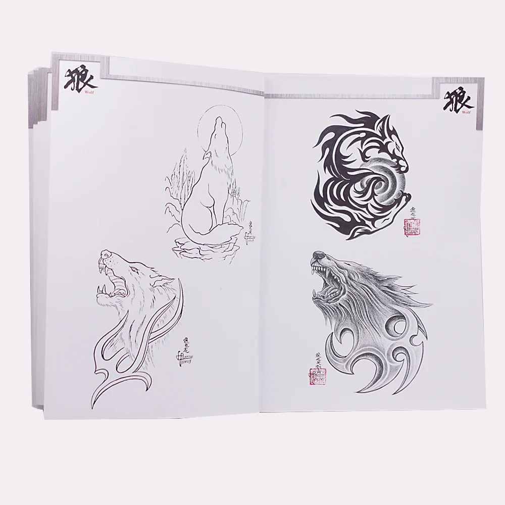 2016 Новый дизайн волк практичный татуаж рукопись Дизайн Эскиз Книга тату книга 38