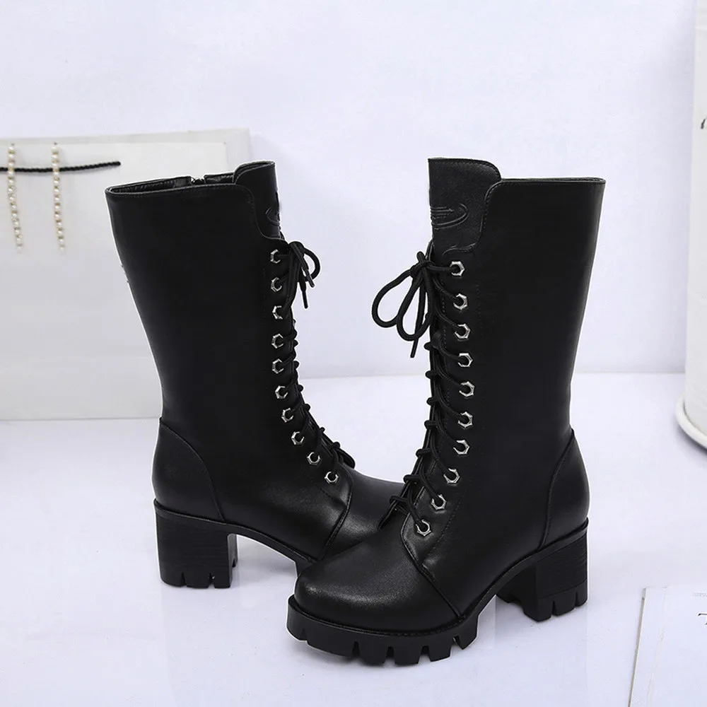 Женские ботинки из искусственной кожи зимние теплые на молнии в ковбойском стиле