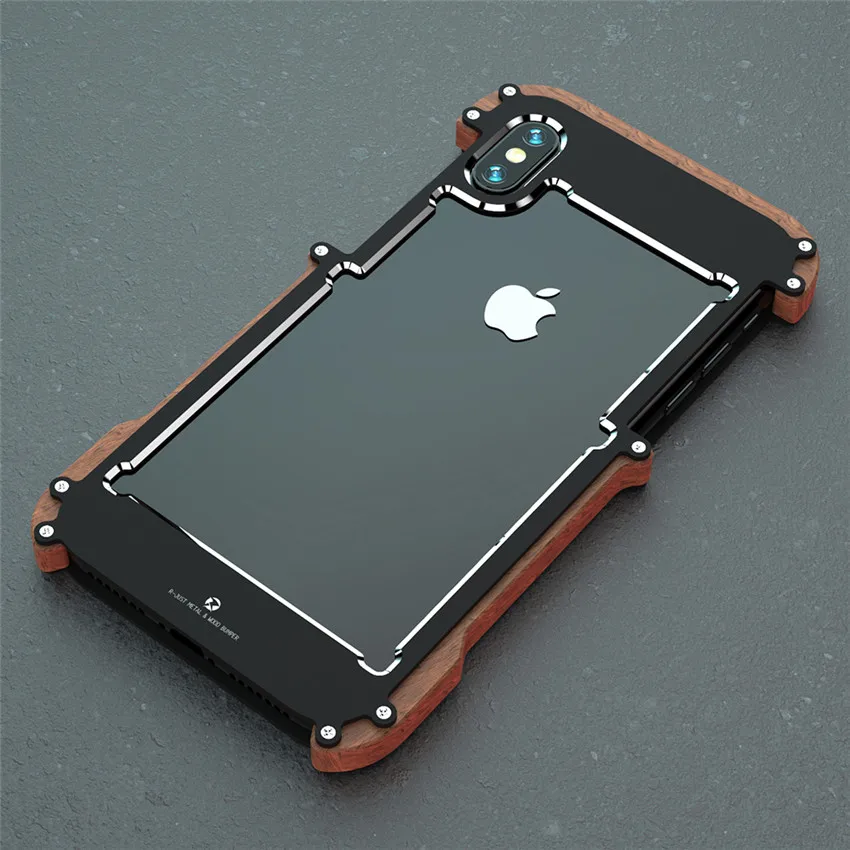 Черный Чехол для телефона для iPhone XS Max R-Just деревянный Бампер металлический чехол для iPhone XS XR алюминиевая рамка чехол для телефона s Аксессуары - Цвет: Черный