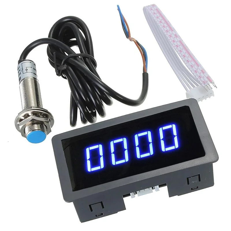 4 цифровой светодиодный синий Тахометр RPM измеритель скорости + датчик