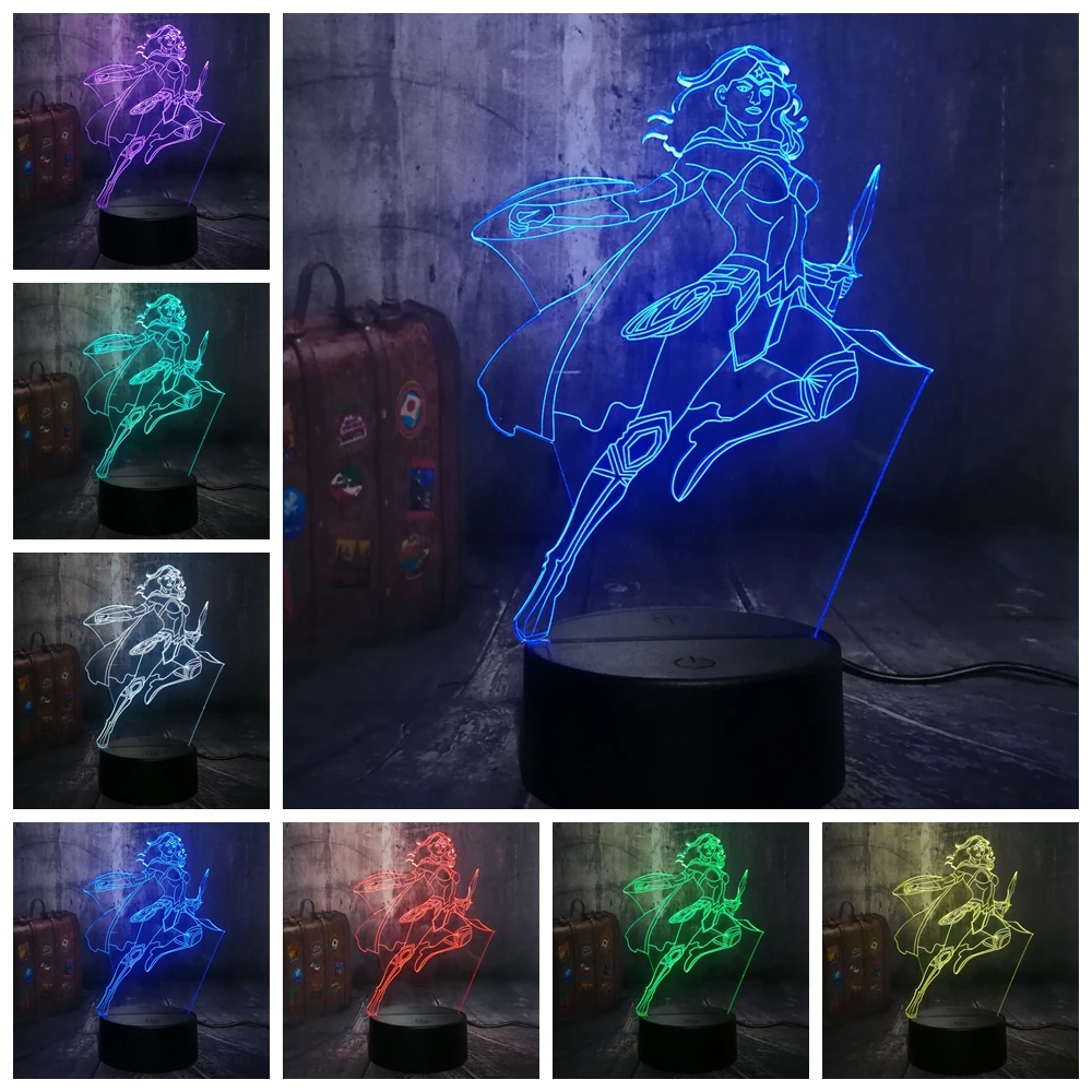 Ночной светильник DC Super Hero Cool Wonder Woman 3D LED RGB 7 цветов настольная лампа для детей