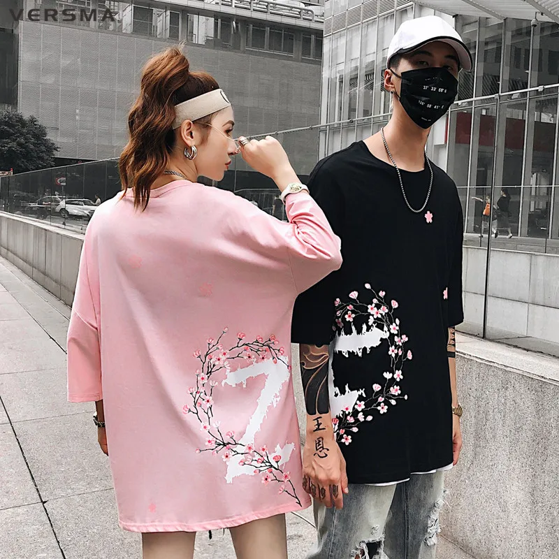 VERSMA 2019 японский Harajuku BF персик печатных футболка мужская женская летняя обувь в
