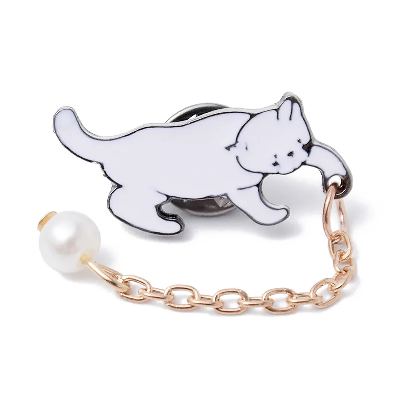 

Pinksee Creative Cute Little White Pearl Cat Brooch Pins Chic Jewelry Bijoux Brooch Women Best Gift Lovely Pins Accessories