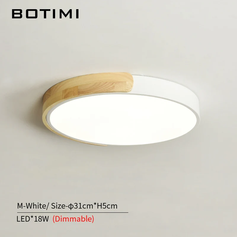 M-White-Dimmable BOTIMI, современный светодиодный потолочный светильник 220 В с металлическим абажуром для спальни, круглые деревянные потолочные Акриловые светильники - Цвет корпуса: M-White-Dimmable