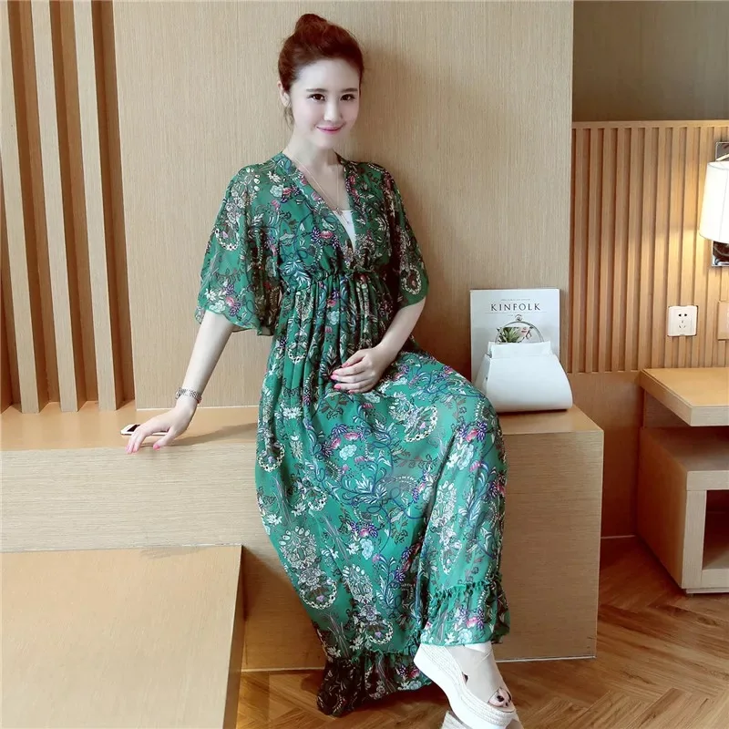 Женское сексуальное шифоновое платье с v-образным вырезом и цветочным принтом