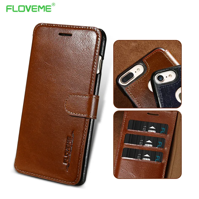 FloveMe Luxury Brand Wallet Case for iPhone 7 Genuine Real Leather Card Slots Holder Cover iphone Plus Coque | Мобильные телефоны и
