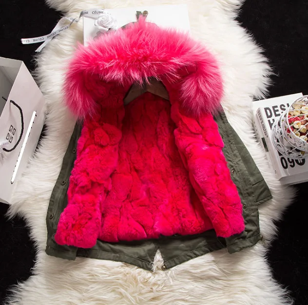 New Winter girl fashion jackets thick warm coat Fur Rabbit Liner super large raccoon fur natural collar outerwear | Детская одежда и