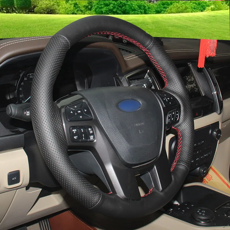 Чехол из натуральной кожи для руля автомобиля Ford Ranger Everest 2016|car steering wheel cover|steering