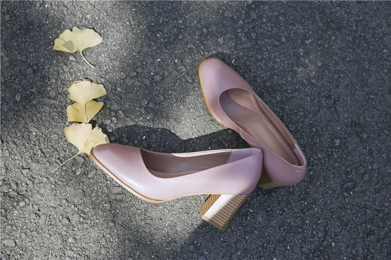 FEDONAS New Women Genuine Leather Square High Heels Pumps Elegant Party Wedding Shoes Woman Slip On Office Pumps