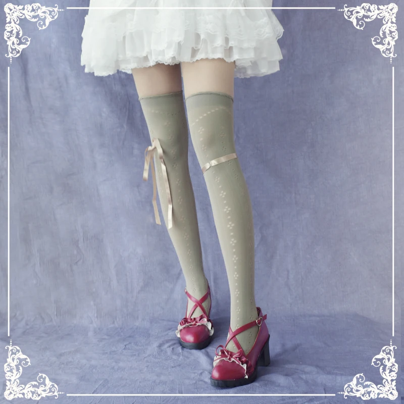 

Princess sweet lolita stockings Japanese Sweet Hollowed-out Tie with Butterfly Knee stockings Lolita Lovely stockings WXL094