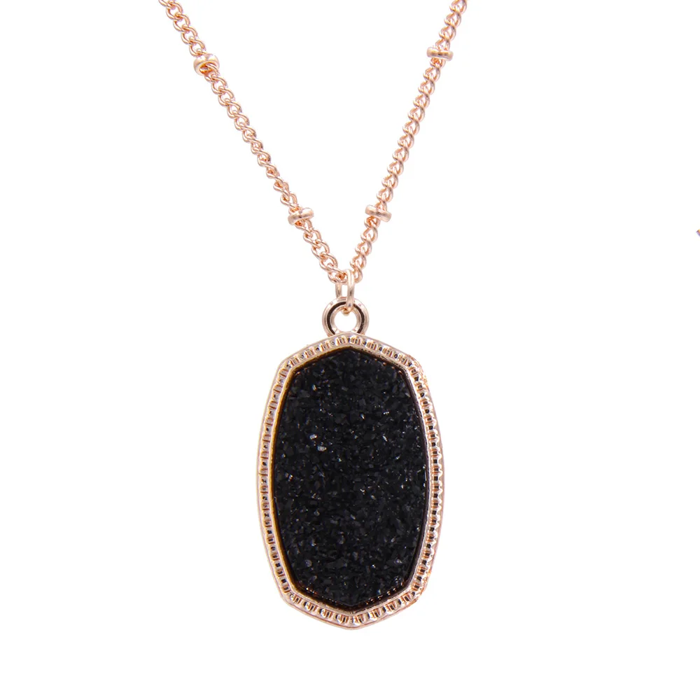 YJX030 розовая, золотая, овальная, Переливающаяся Druzy Подвеска Ожерелье шикарные ювелирные изделия из бутика - Окраска металла: Black1