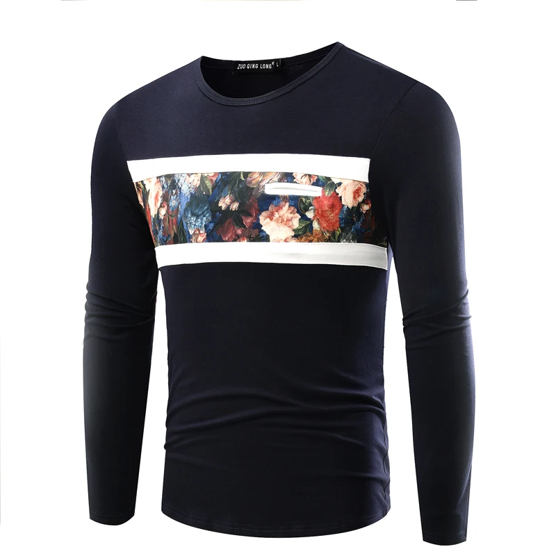 Мужская с длинными рукавами Футболки печать шить эластичные досуг рубашку |