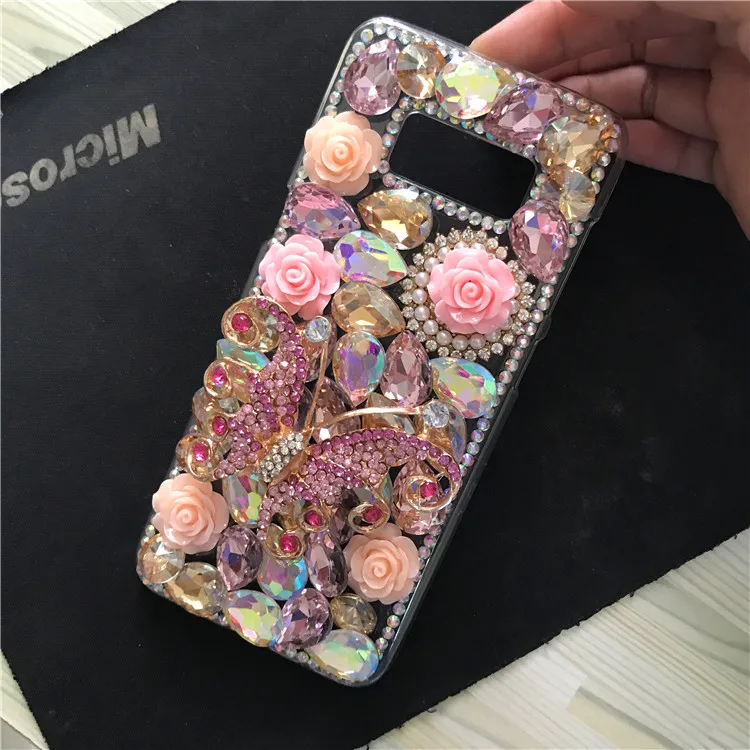 DIY Алмазные Розовые розы 3D бабочки шикарные чехлы с кристаллами для iPhone 11 Pro Max XS Max XR XS X 6 6s 8 7 plus Dimaond Fundas