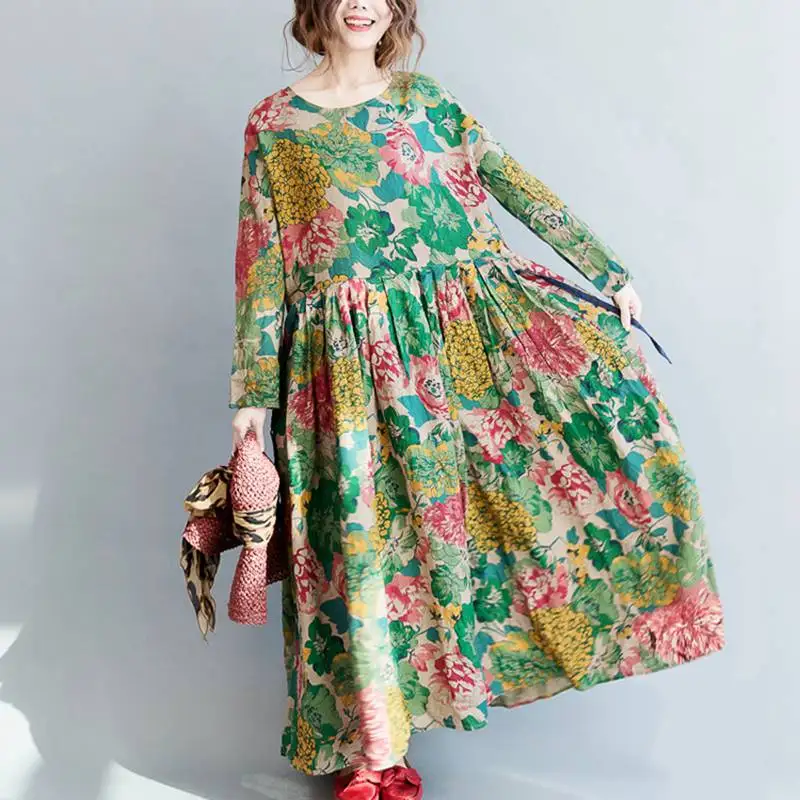 Женское длинное плиссированное платье Mferlier элегантное свободное Хлопковое с