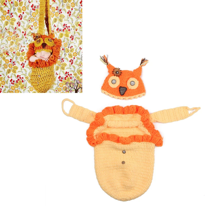 Милый вязаный чехол для новорожденных с рисунком Совы + шапочка реквизит