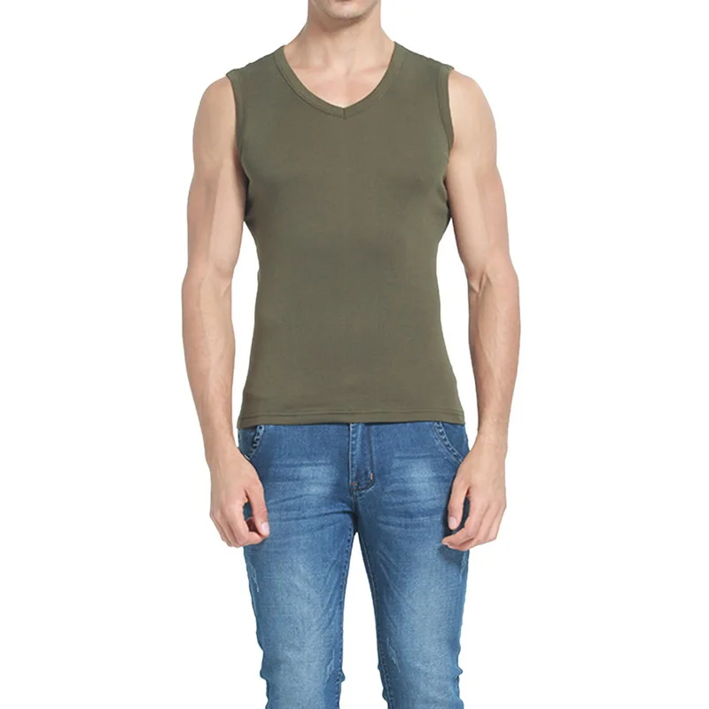 Army Green 1 HEFLASHOR летняя однотонная майка Мужская модная с v-образным вырезом майка для занятий бодибилдингом мужская повседневная майка без рукавов - Цвет: Army Green 1