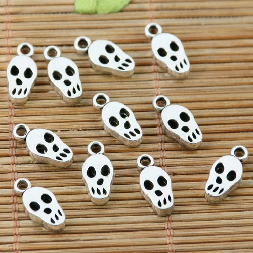 

50pcs tibetan silver color skull head charms EF2258