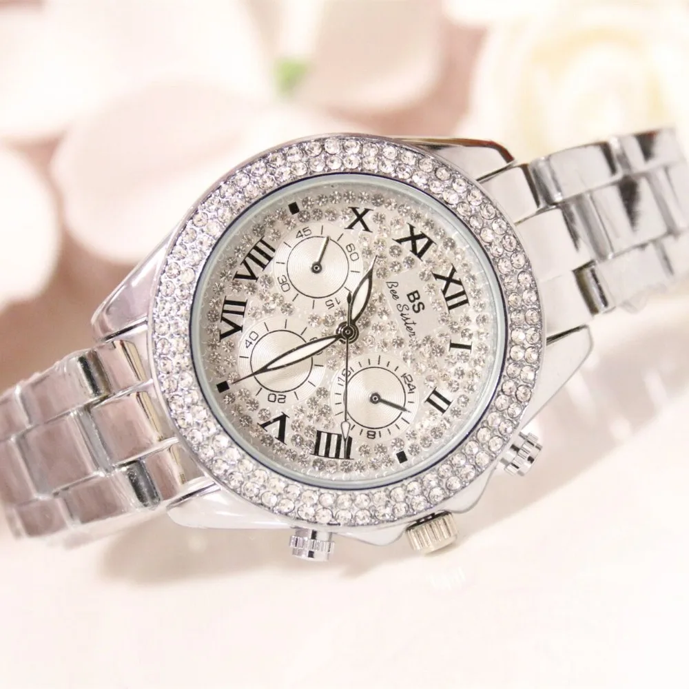 Брендовые Часы для женщин с золотыми стразами имитация 3 глаза наручные женские