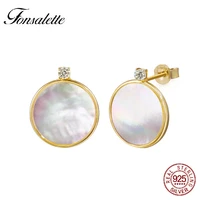 sterling silver 18k gold tone cubic zirconia natural shell stud earrings round mother of pearl earrings for women girls zk30