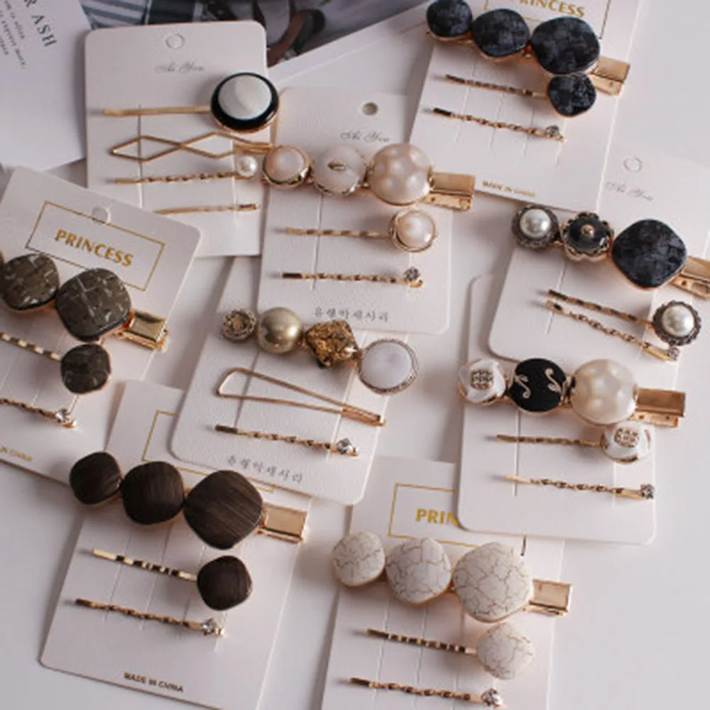 

3PCS/Set Vintage Fashion Korean Women Imitiation Pearl Hair Clip Button Hairband Barrette Hairpin Accessories New arrival