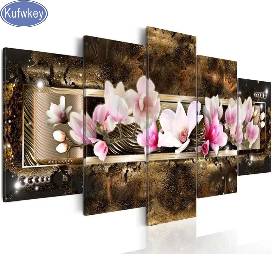 

Kufwkey Multi-pictures Diamond painting cross stitch 5d DIY Square/round,Mosaic,Magnolia flower Diamond Embroidery full display