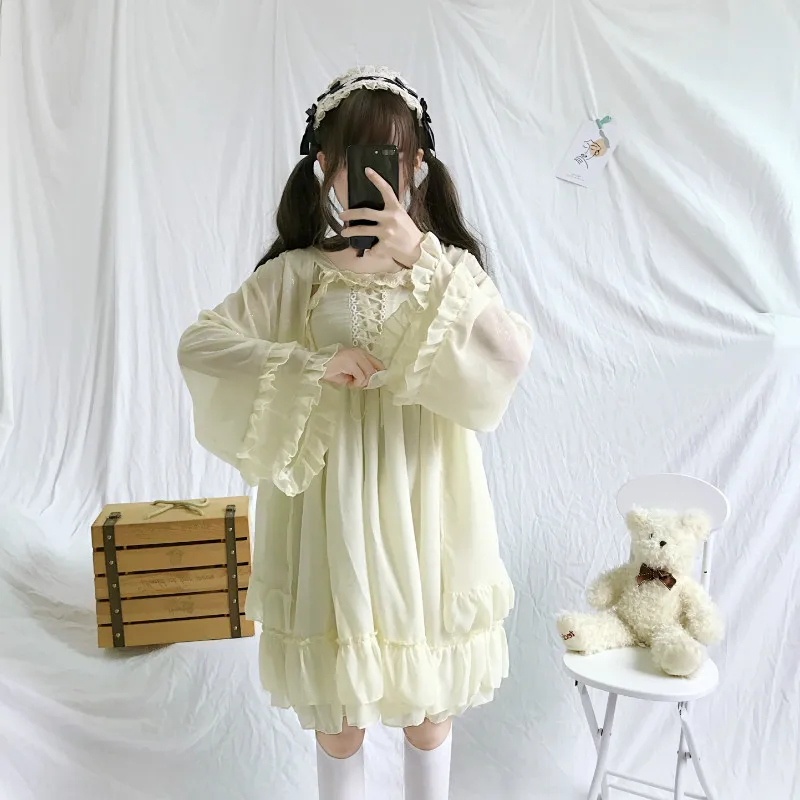Лидер продаж свободные рубашки Mori Girl с оборками солнцезащитные однотонное
