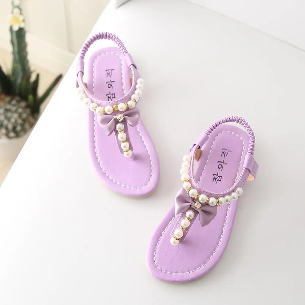 Summer Casual Children Shoes Toddler Infant Kids Baby Girls Bowknot Pearl Princess Thong Sandals Butterfly-knot |