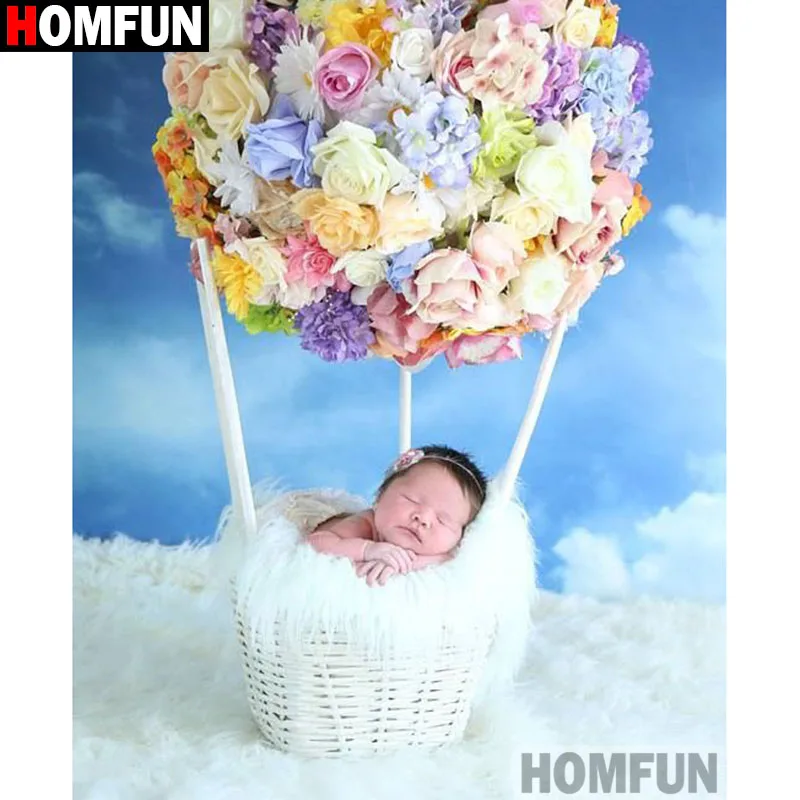 Алмазная живопись HOMFUN полноразмерная/круглая вышивка Детский цветок 5D стразы