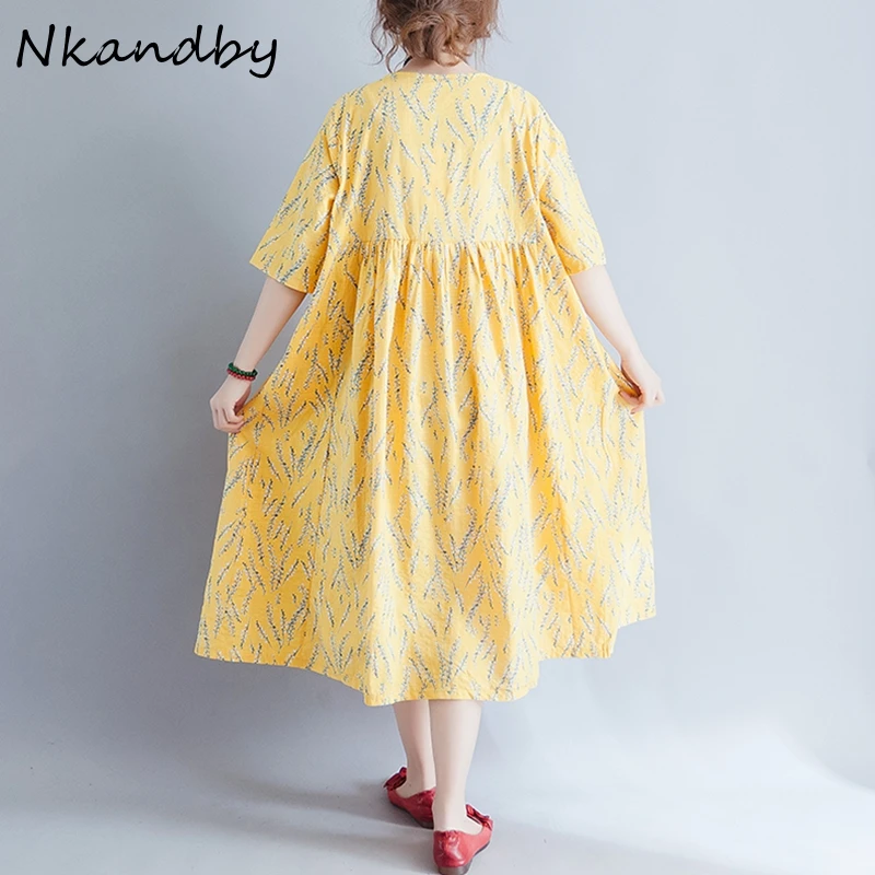 Nkandby Большие размеры летнее платье Для женщин Элегантные линии свободные сладкий