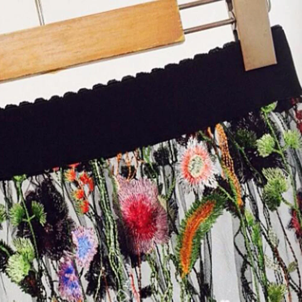 Летние Для женщин Юбка из сетчатой ткани Кружева Вышивка Цветочные прозрачный