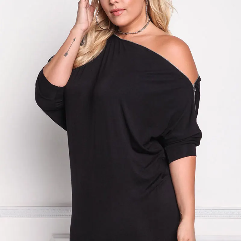 Женское платье на молнии RICHIETRADE однотонное черное с асимметричным вырезом и