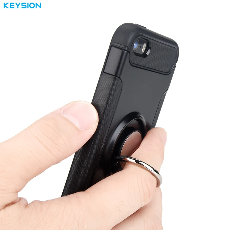 KEYSION Case for iPhone 5 5S SE Car Holder Stand Magnetic Suction Bracket Finger Ring TPU + PC Cover i5se |
