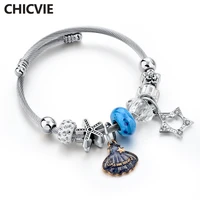chicvie blue star shell starfish bracelets bangles charms for women luxury brand bracelet stainless steel bracelets sbr180105