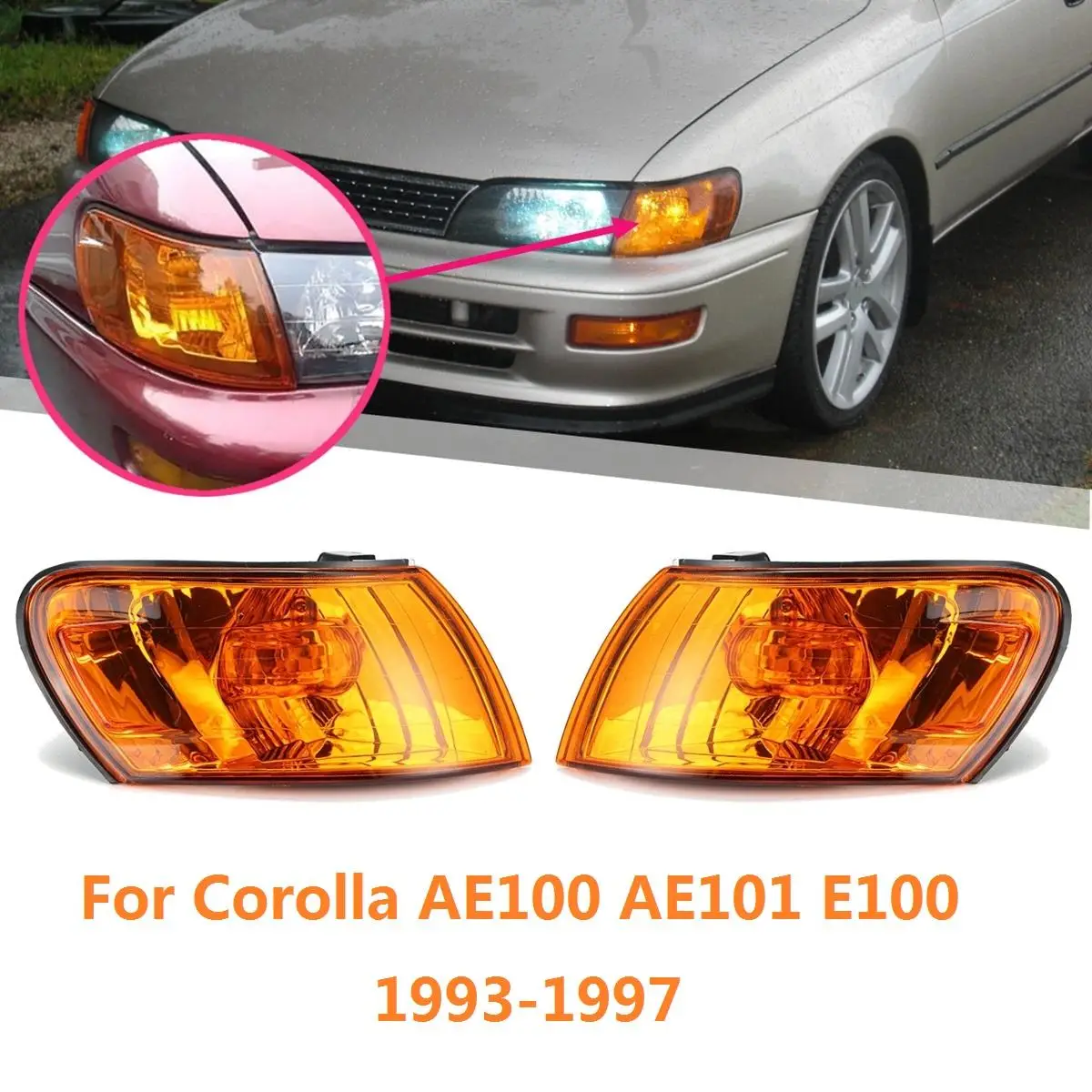 Cubierta de luz de esquina de estacionamiento, lente ámbar para Toyota Corolla AE100, AE101, E100, 1993, 1994, 1995, 1996, 1997, accesorios de lámpara de señal, 1 par