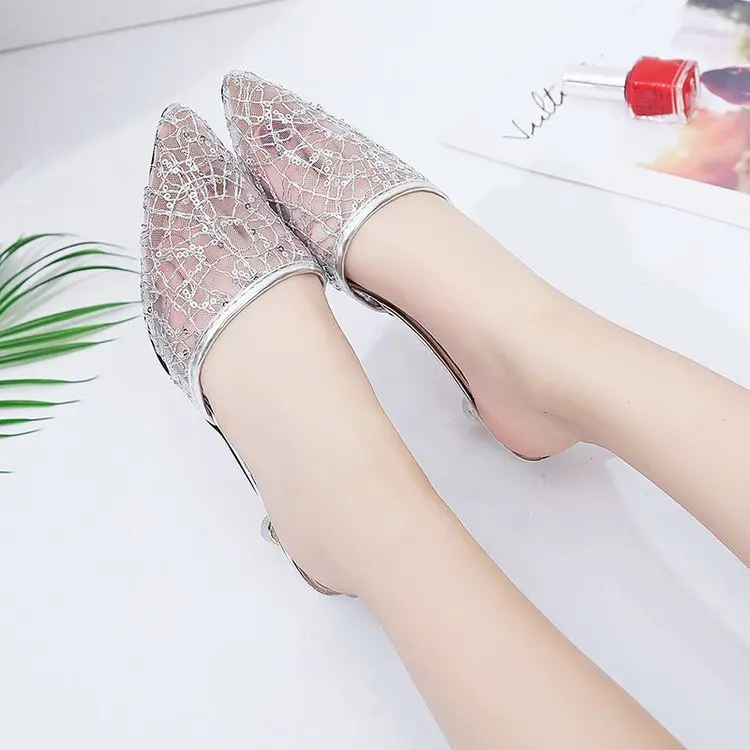 Лето 2019 женские босоножки привлекательные кружевные классические туфли с острым