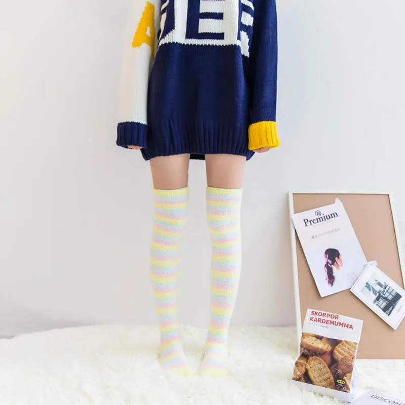 

Woman New Fall Winter Cute Thigh High Over The Knee Lady Striped Pantyhose Warm Comfortable Stockings Girls Soft Floor Tights