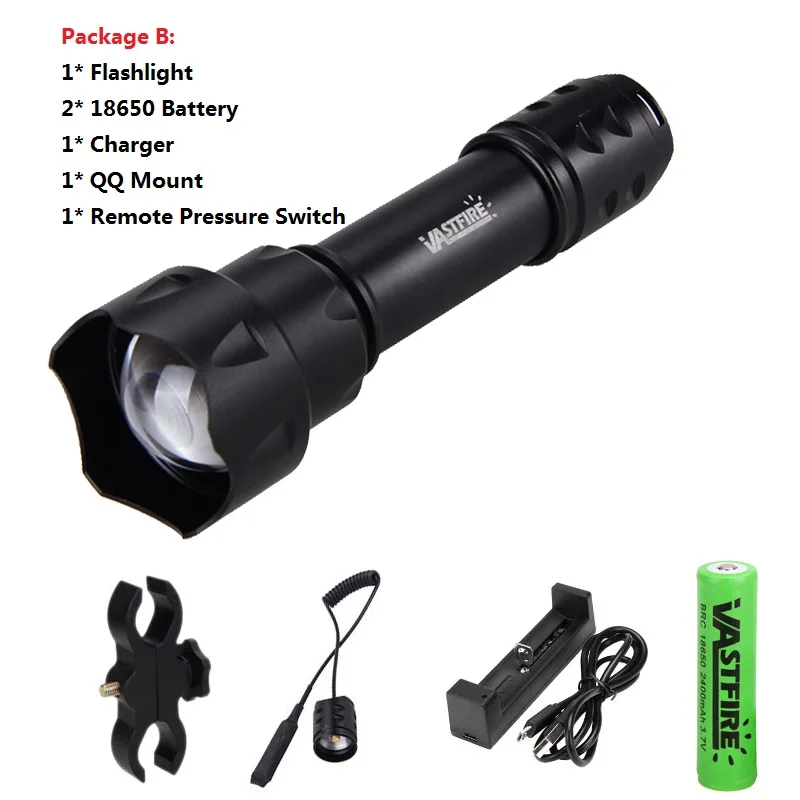 Package B VASTFIRE T20 Мощный светодиодный тактический светильник-вспышка, ночной Светильник R5, тактический светильник-вспышка на 18650 батарейках, алюминиевый зеленый светильник фонарь - Испускаемый цвет: Package B