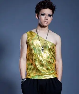 Мужская сценическая майка певицы с блестками английская серебряная золотая