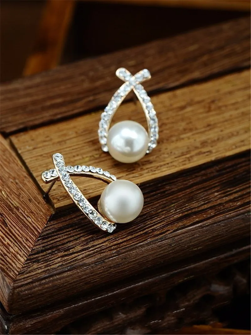 Корея модные серьги стиль элегантные женские Скрещенные жемчужные сверкающих