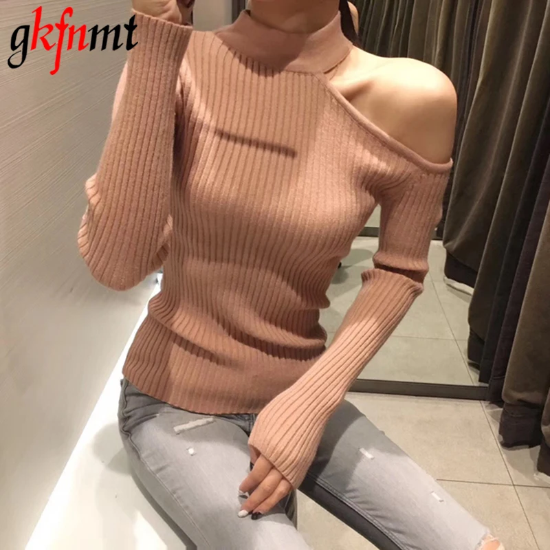 Gkfnmt Sexy off shoulder knitted sweater Women elegant solid skinny slim pullover and 2018 Autumn winter jumpers Pink | Женская одежда