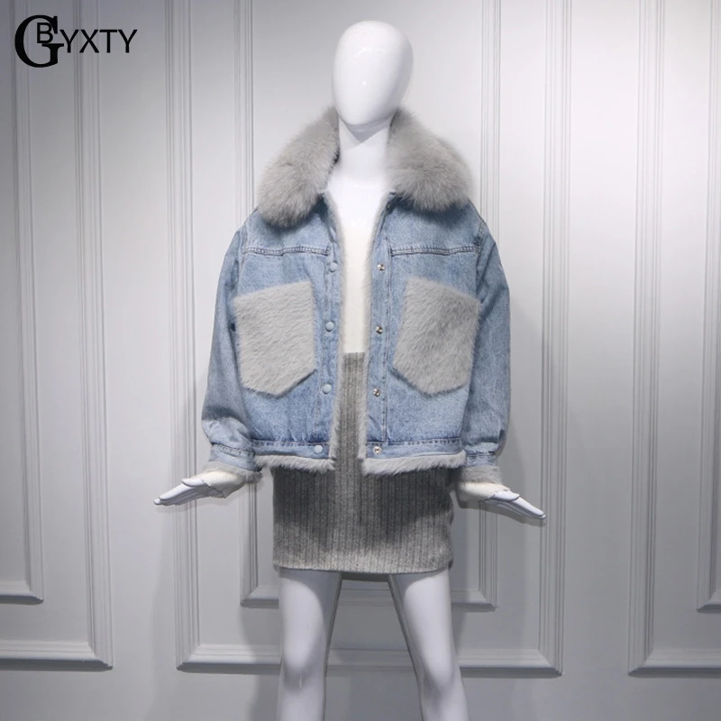 Женская джинсовая куртка GBYXTY свободная флисовая бойфренд с воротником из