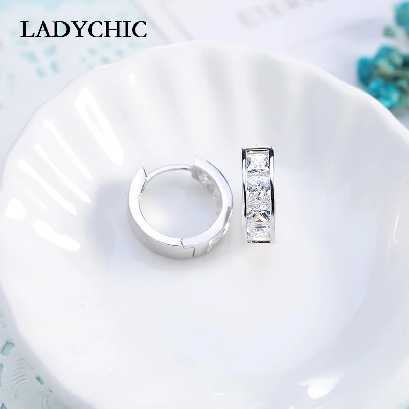 LADYCHIC Luxury Ladies Princess Cut AAA Cubic Zirconia Hoop Earrings Trendy Women Silver Color Shinning Jewelry Earring LE1006 | Украшения