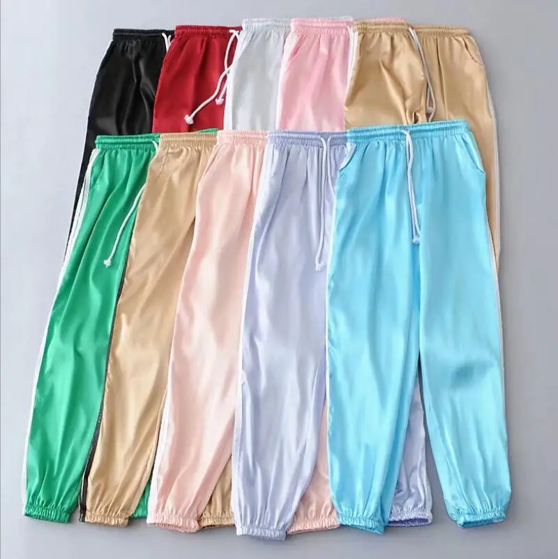 

Women Casual Pants Fashion Joggers Baggy Satin Pants Side Striped High Waist Harem Pants Sweatpants Trousers
